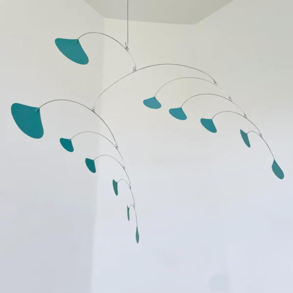 Mid Century Modern Teal Ginkgo Hanging Mobile 40 W x 24 H