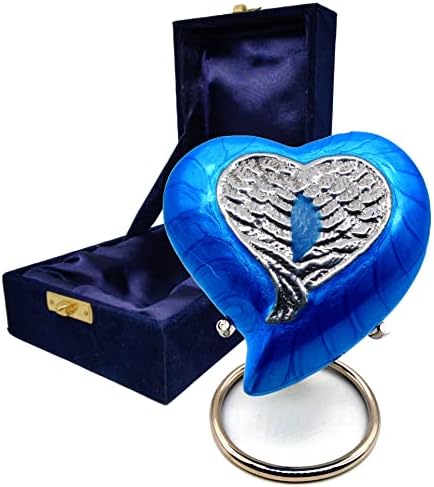 Handcrafted Heart Urn with Angel Wings for Human Ashes