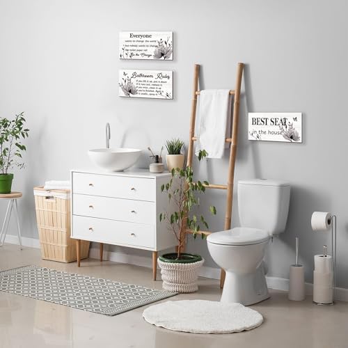 DONFENTHY 3 Pcs Black Wall Art - Rustic Farmhouse Bathroom Rules Signs