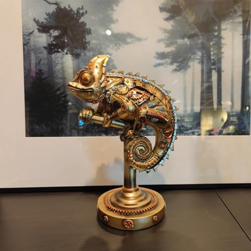 Steampunk Lizard Chameleon Statue Hand Painted Resin Collectible Figurine
