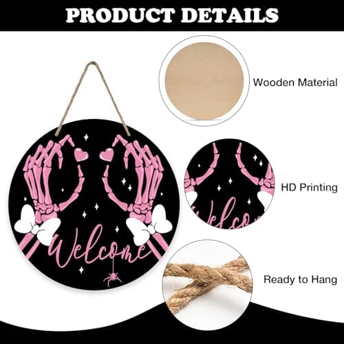 Welcome Halloween Gothic Pink Skeleton Hands Front Door Sign