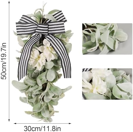 197in Artificial Lamb Ear Teardrop Swag with Magnolia Flowers and Bow