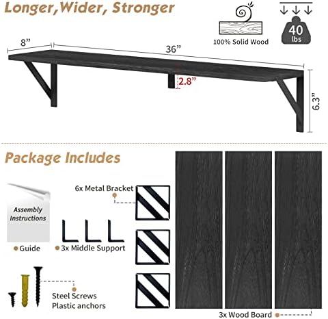 Forbena 36 Inch Floating Shelf Set of 3 Black