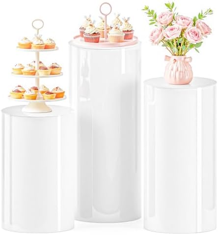 AHUAWA Cylinder Stands 3Pcs White Party Pedestal Decor