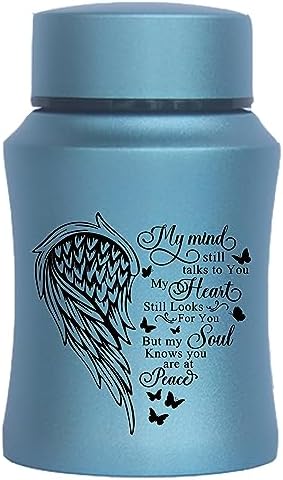 45 Inch Small Urn Stainless Steel Heart Shape Memorial Ashes Container Blue