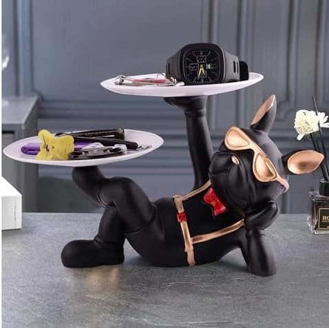 Sivani Cool Dog Sculpture with Plate Home Decor Showpiece