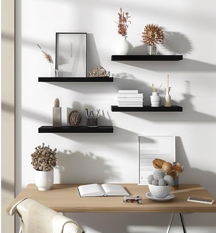 PHPH Wood Floating Shelves Set of 6 Black 17 Inch