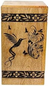 Handcrafted Wooden Cremation Urn with Bird Engraving