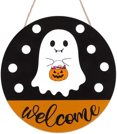 Halloween Door Hanging Ghost Welcome Sign Decor
