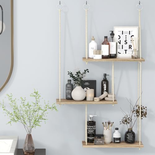 Fixwal 3 Tier Floating Wall Shelf Rustic Brown