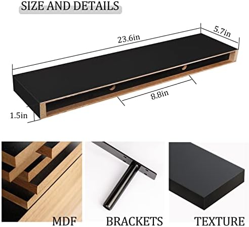 BAMEOS Floating Shelf Set L24xW6 Black