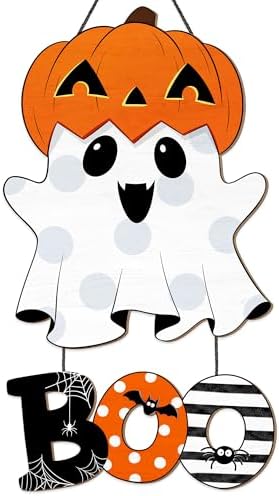 Halloween Ghost BOO Wood Door Hanging Sign Decorations