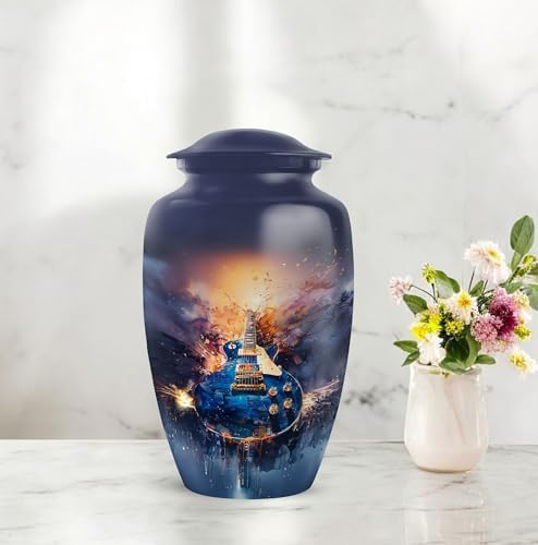 Guitar Cremation Urn for Human Ashes Dark Blue 10 Inch