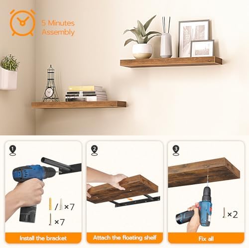 HOOBRO Floating Shelves for Wall Set of 2 236 Inch Rustic Brown