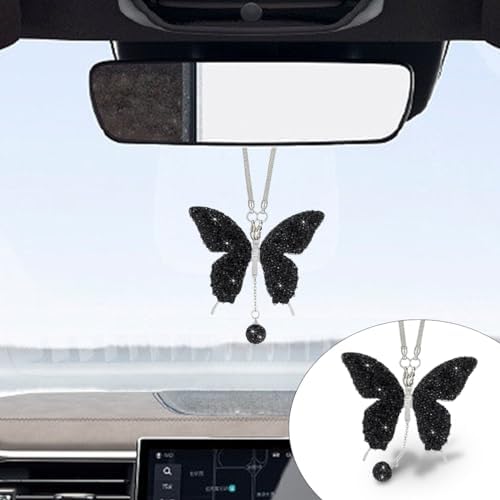 Bling Butterfly Diamond Car Hanging Accessory - Black