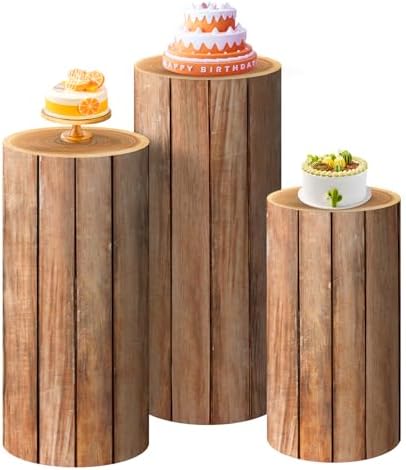 SaitiMade Set of 3 Wood Cylinder Stand Covers