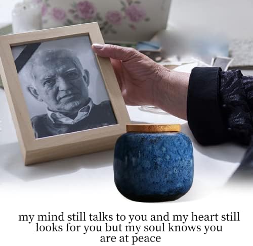 Small Blue Ceramic Urn for Ashes - 25 Inch Mini Memorials