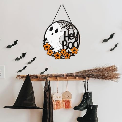 Halloween Hey Boo Ghost Flower Door Sign Decor