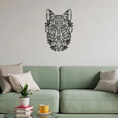 Black Metal Decorative Fox Wall Art Sculpture