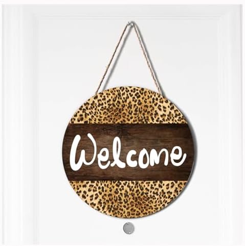 Welcome Leopard Wreath Door Sign 12x12 Inch