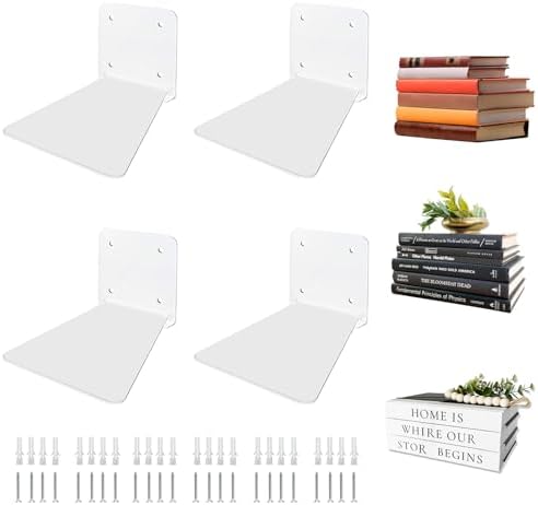 Invisible Floating Bookshelf Modern White Wall Mount Metal Shelves 4PCS