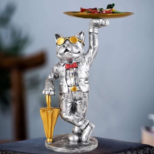 Cute Cool Dog Showpiece with Plate for Home Decor