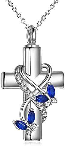 POPLYKE Urn Necklace for Ashes 925 Sterling Silver Cross Memorial Jewelry