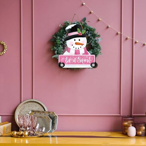 Whaline Pink Snowman Wooden Door Hanger Sign