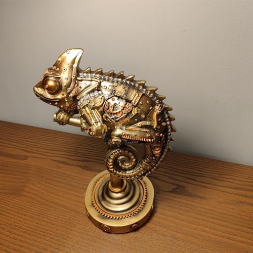 Steampunk Lizard Chameleon Statue Hand Painted Resin Collectible Figurine