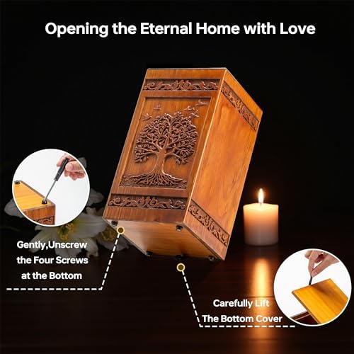Tree of Life Wooden Urn for Human Ashes - 250 lbs Capacity
