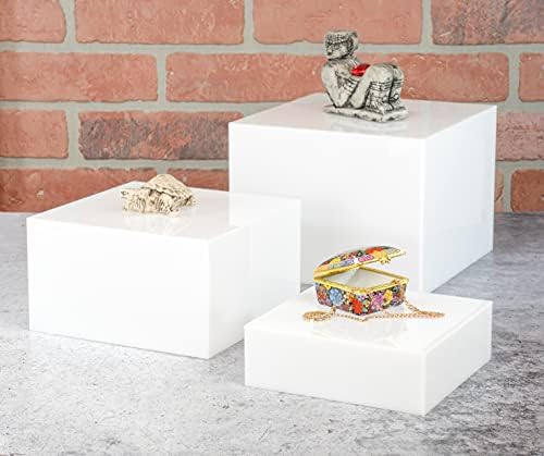 Red Co Set of 3 Glossy White Acrylic Cube Risers with Hollow Bottoms