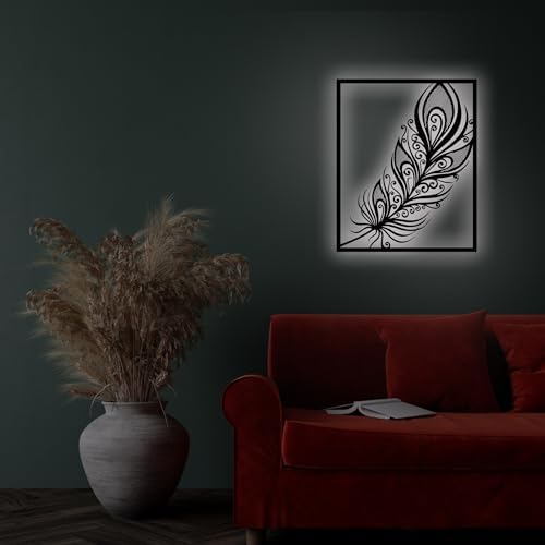 CNC Wood LED Feather Wall Art with RGB Control
