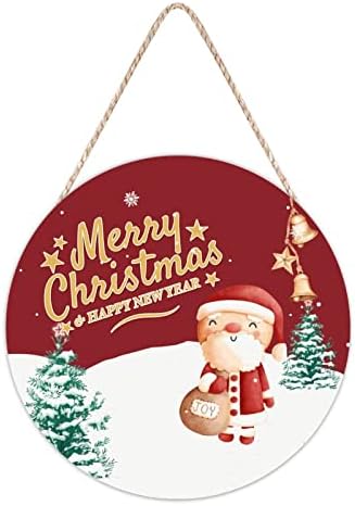Merry Christmas Wood Door Hanger Decorative Sign 12x12in