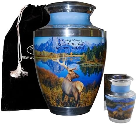 Personalized Large Funeral Urn with Velvet Bag and Keepsake