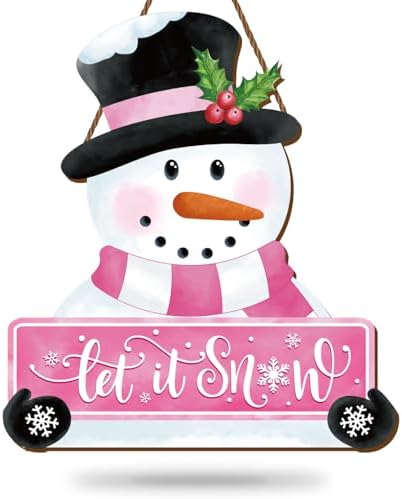 Whaline Pink Snowman Wooden Door Hanger Sign