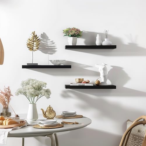 PHPH Wood Floating Shelves Set of 6 Black 17 Inch