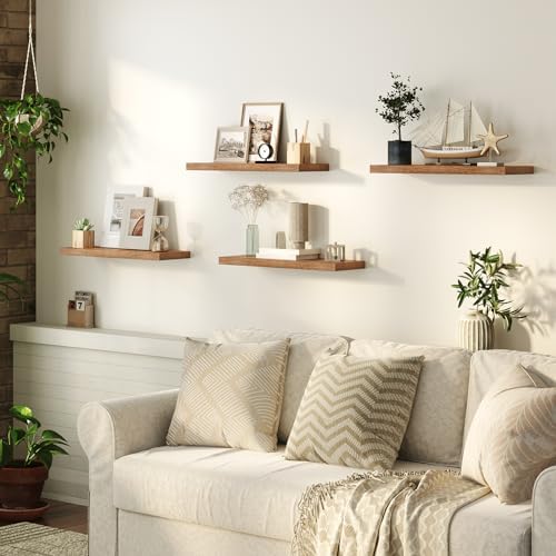 HOOBRO Floating Shelves for Wall Set of 2 236 Inch Rustic Brown