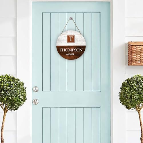 Rustic Personalized Family Name and Date Round Wood Sign