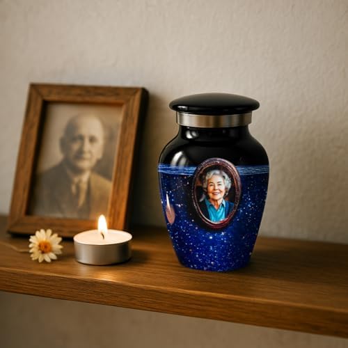 Blue Galaxy Photo Urn for Human Ashes - Personalized Cremation Keepsake