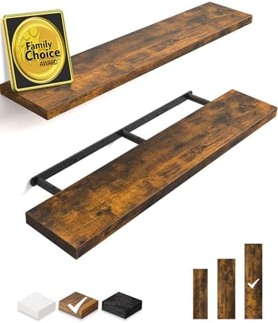 BAYKA Floating Shelves 48 Inch Rustic Wood Wall Mounted Set of 2