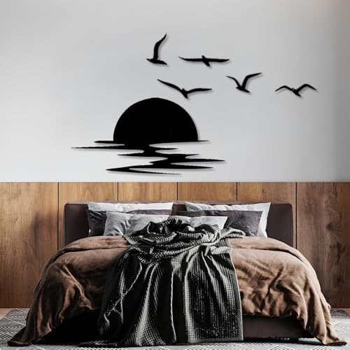 Sunset Scene Metal Wall Art Birds Landscape Decor