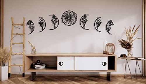 Moon Flower Metal Art Wall Sculpture Black