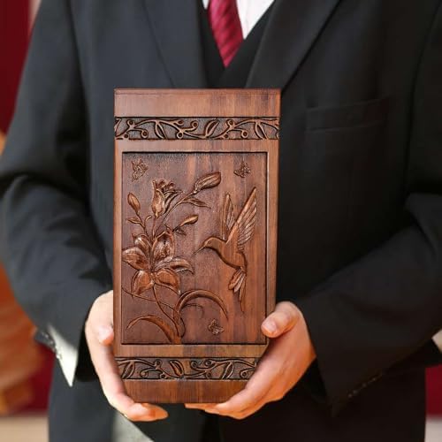 Handcrafted Wooden Cremation Urn with Hummingbird Design