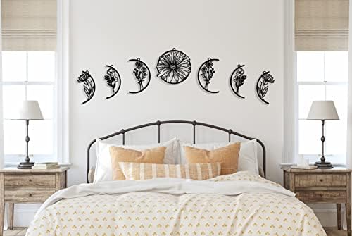 Moon Flower Metal Art Wall Sculpture Black