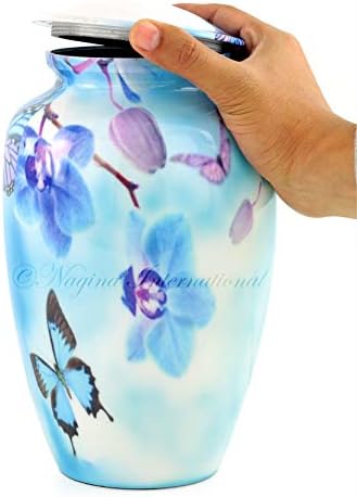 10 Inch Large Metal Classic Orchid Blue Urn