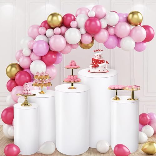 Vincidern 5PCS White Cylinder Pedestal Stand for Events