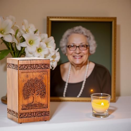 Tree of Life Wooden Urn for Human Ashes - 250 lbs Capacity