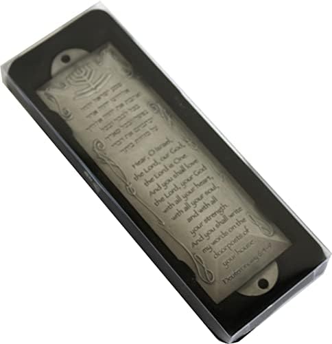 Holy Land Market Shema Pewter Mezuzah with Scroll