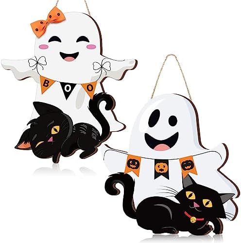 Leinuosen Halloween Ghost Witch Door Sign Decorations