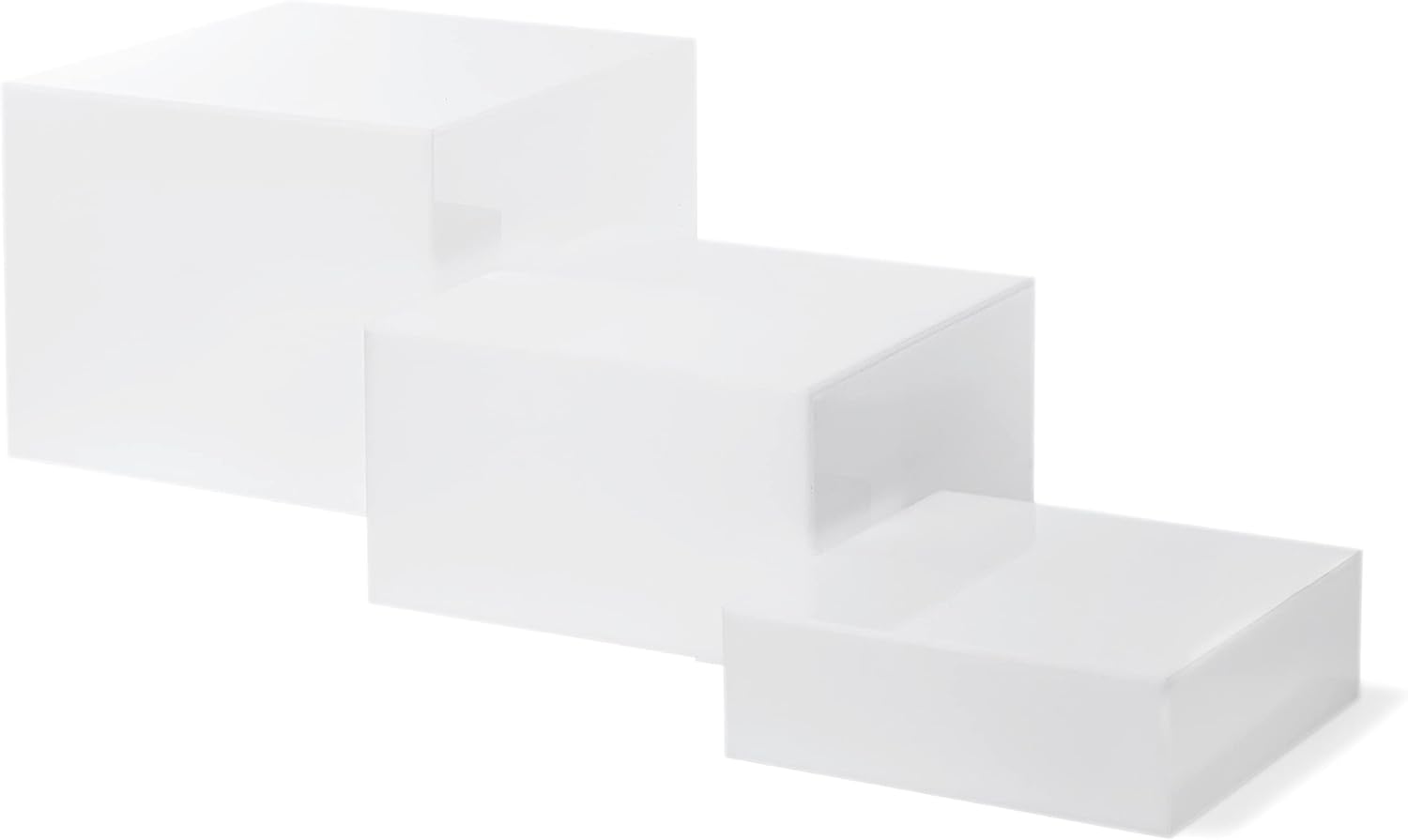 Red Co Set of 3 Glossy White Acrylic Cube Risers with Hollow Bottoms